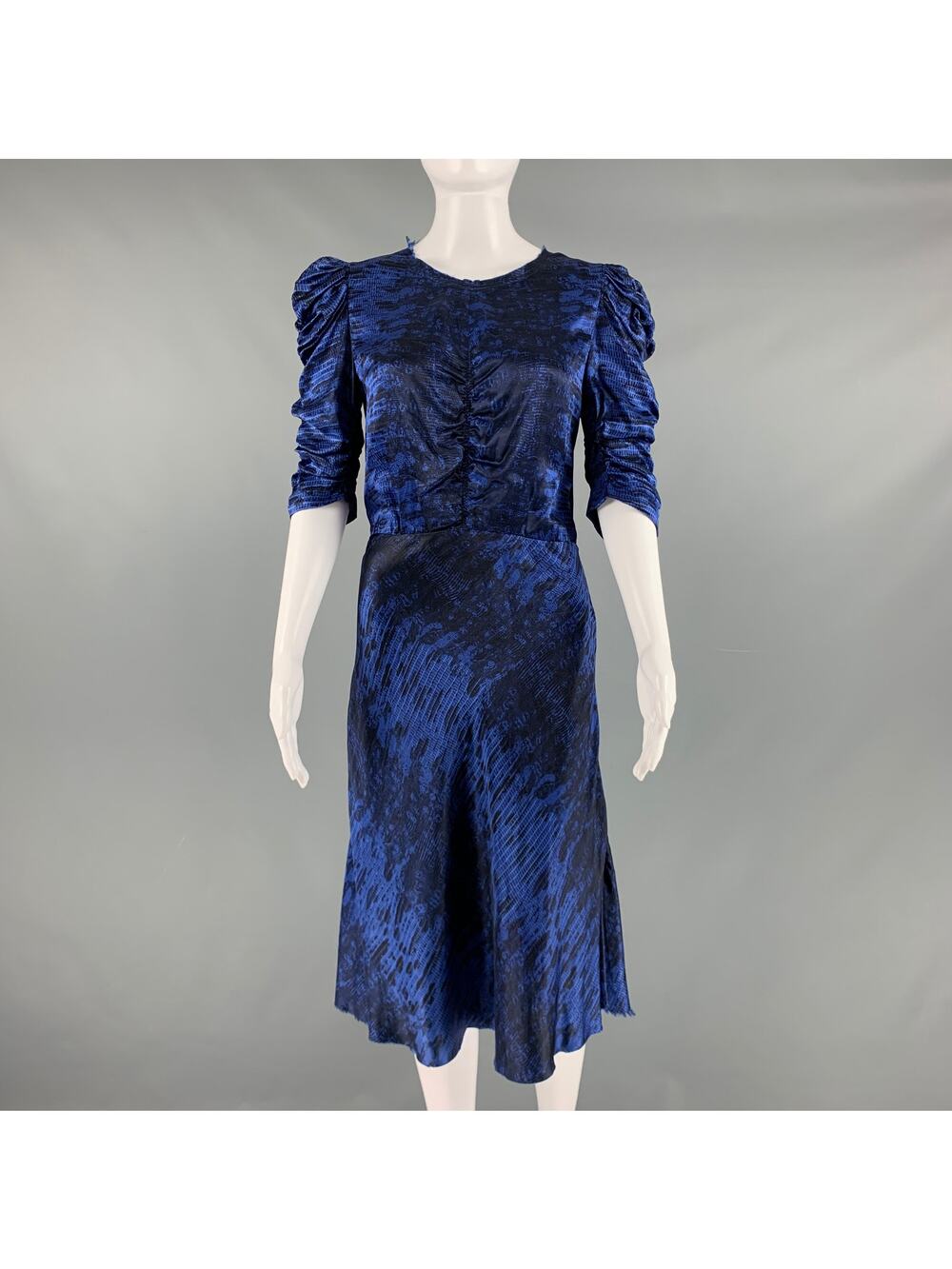 ISABEL MARANT Size 2 Blue Black Silk Print A-Line Dress